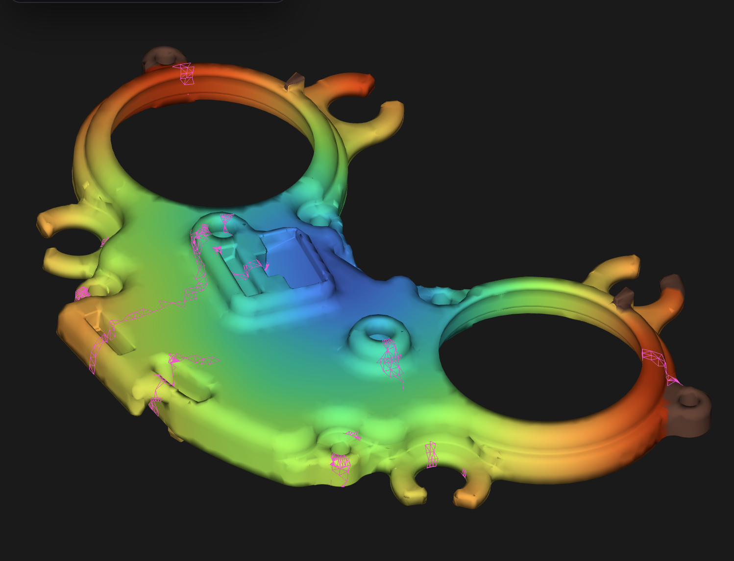 Flow solver: predicted weld lines on the part.
